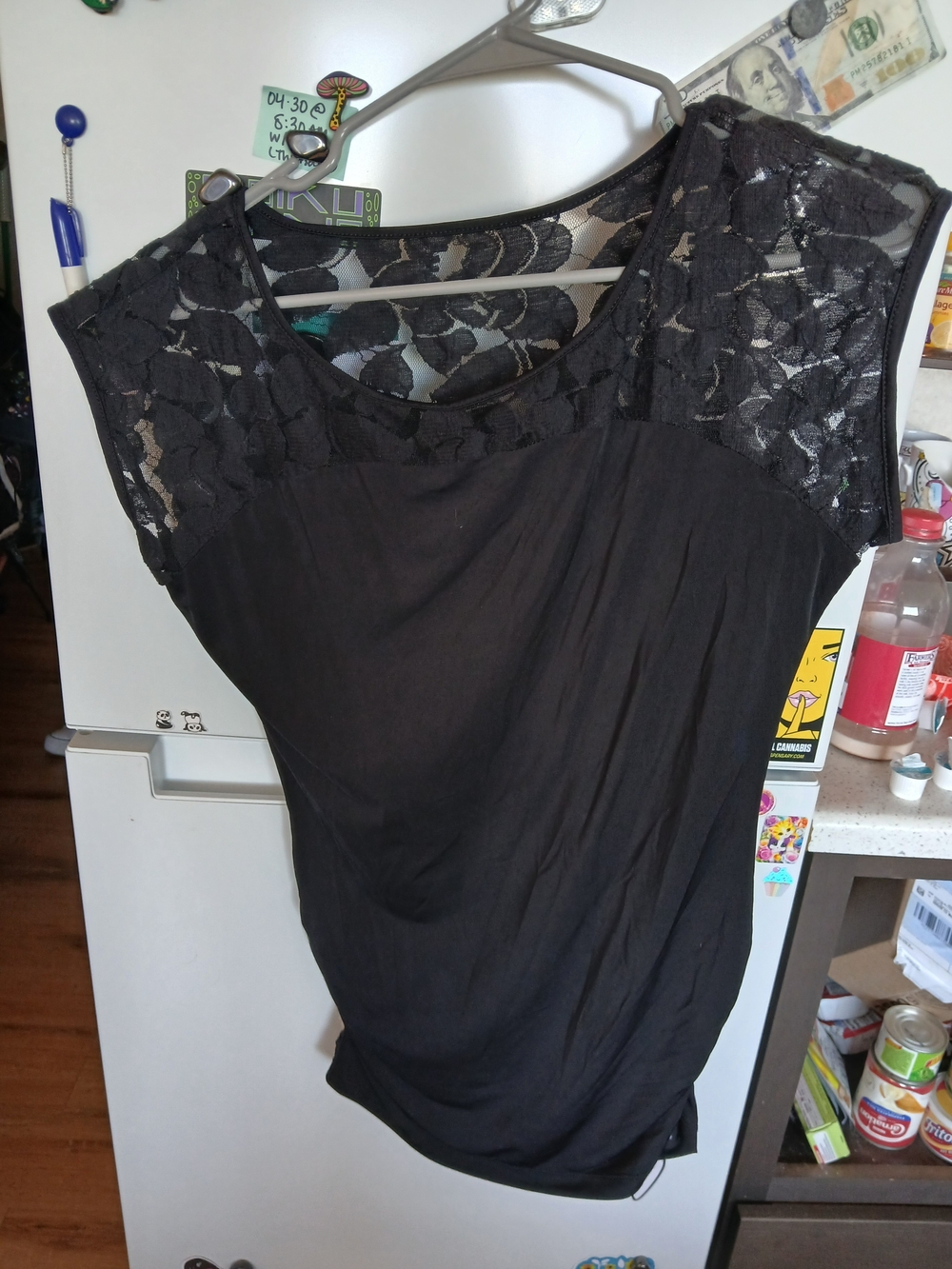 Worthington Black Lace Yoke Cap-Sleeve Top